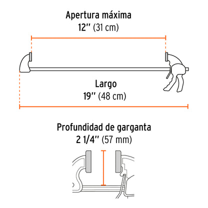 PRENSA DE AJUSTE RÁPIDO DE 12"CON CUERPO DE NYLON, TRUPER 100141 *