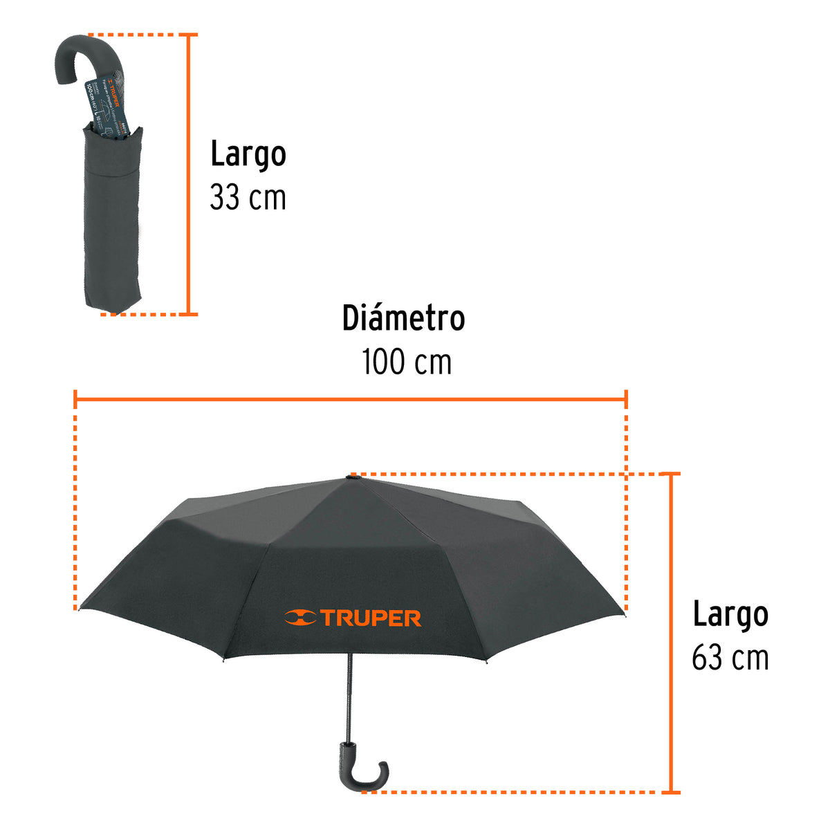 PARAGUAS COMPACTO DE 100 CM, TRUPER  66074 *