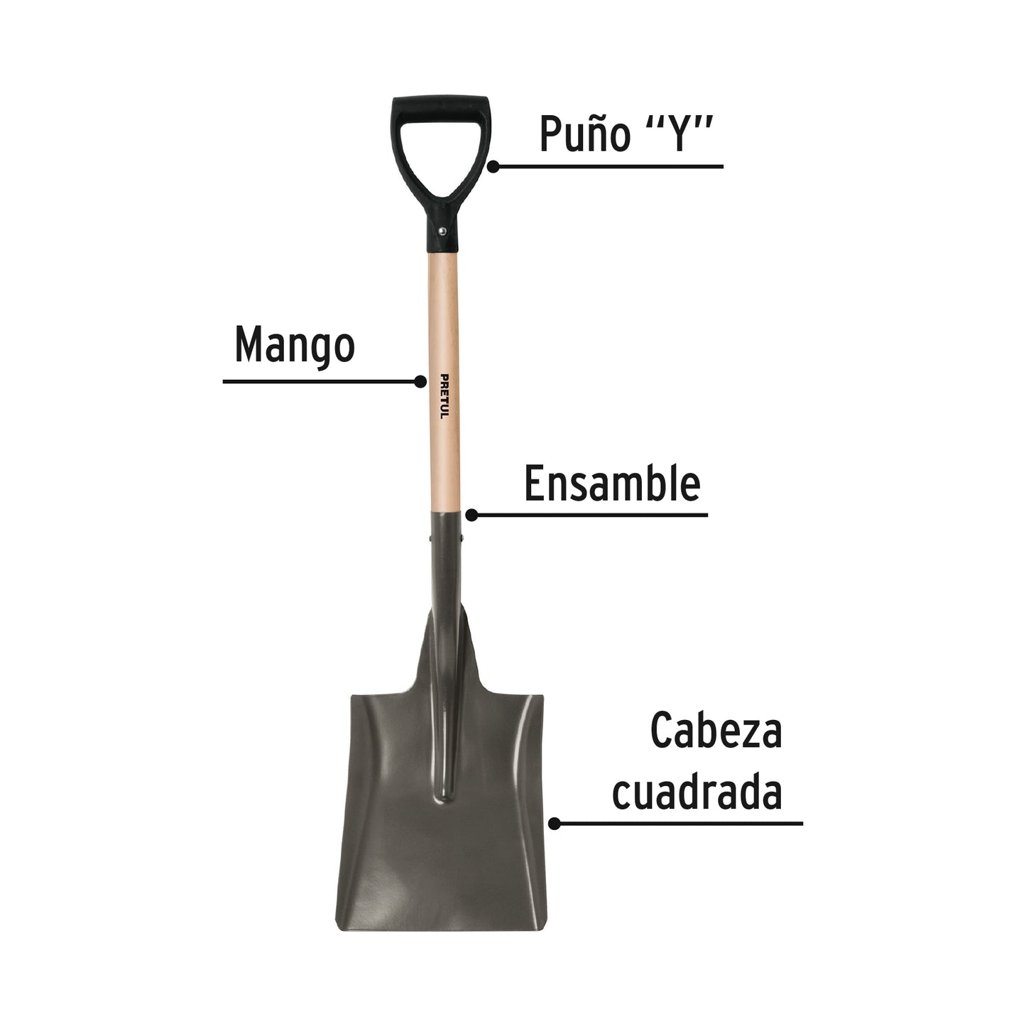 Pala cuadrada, puño "Y", mango 28", PRETUL 22511