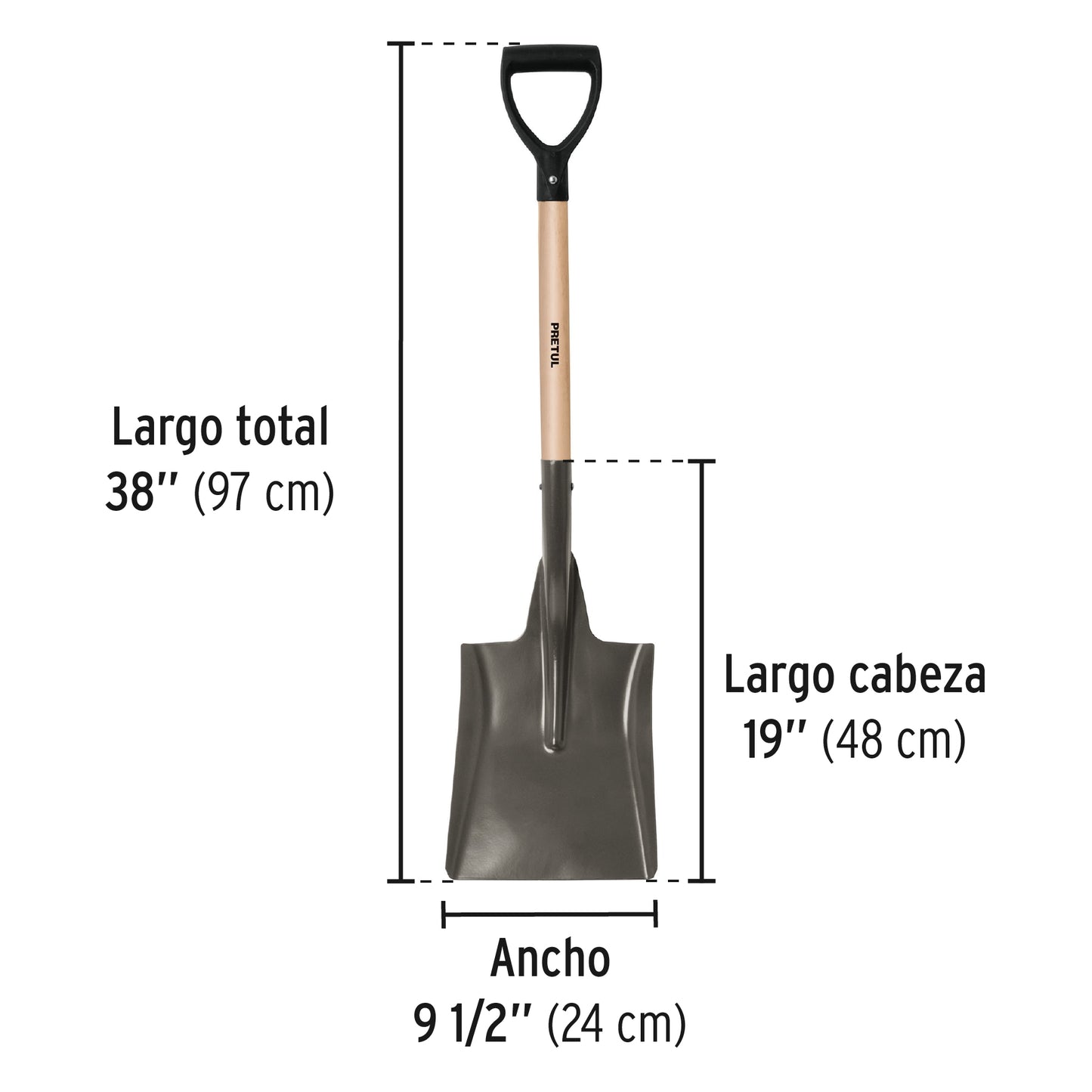 Pala cuadrada, puño "Y", mango 28", PRETUL 22511
