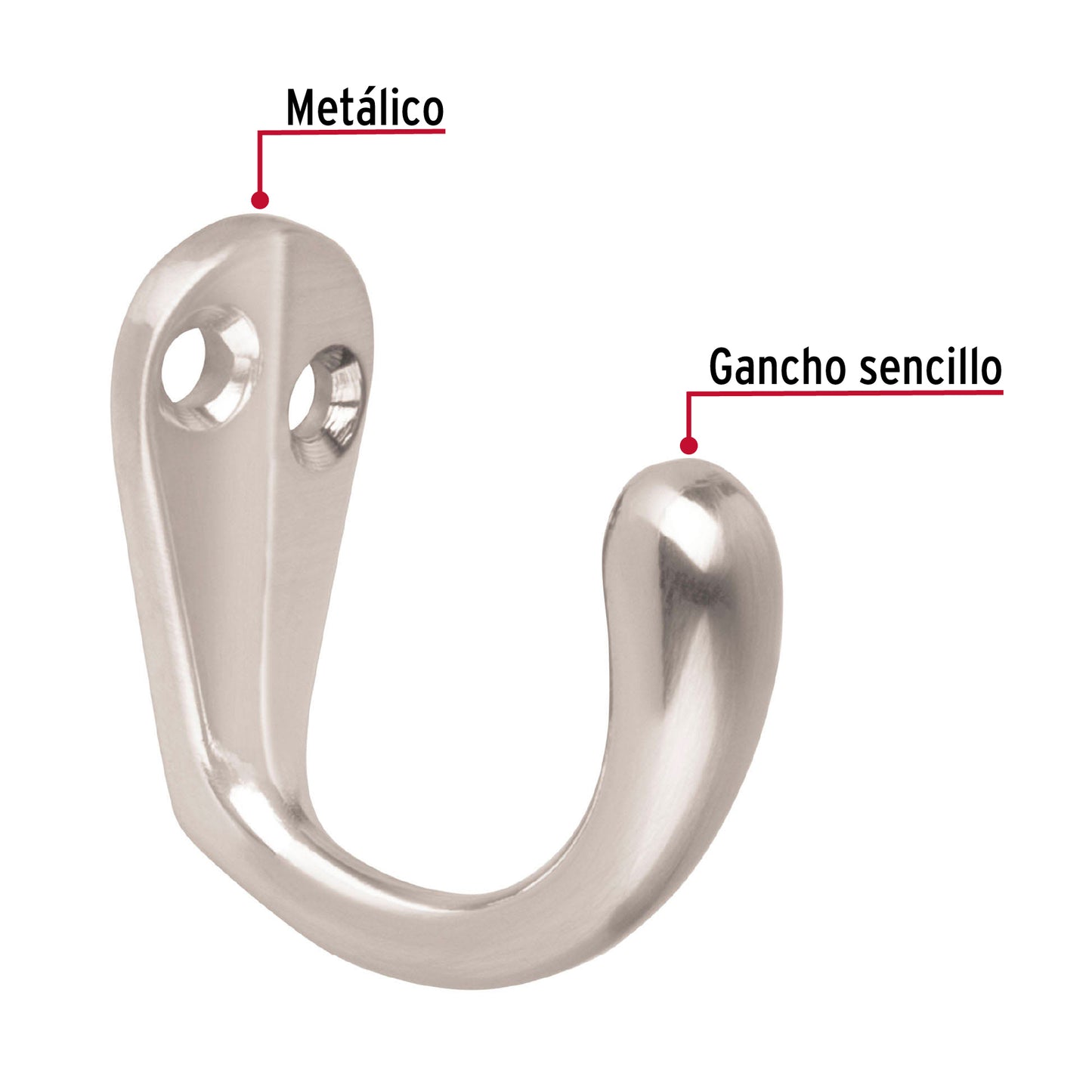 GANCHO SENCILLO TIPO PERCHERO, 4 CM, NÍQUEL SATINADO, HERMEX 48353 *