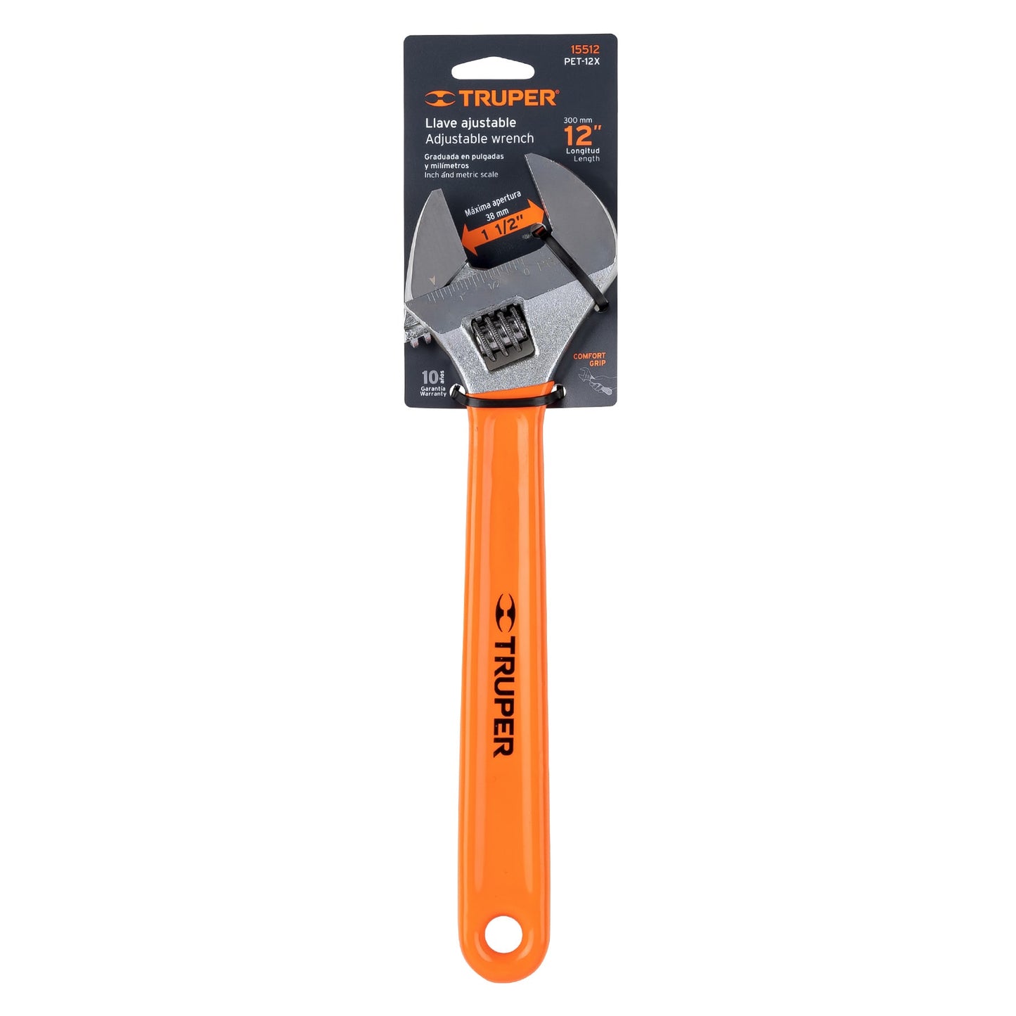 LLAVE AJUTABLE (PERICO) 12'' CROMADA MANGO DE PVC, TRUPER 15512 *