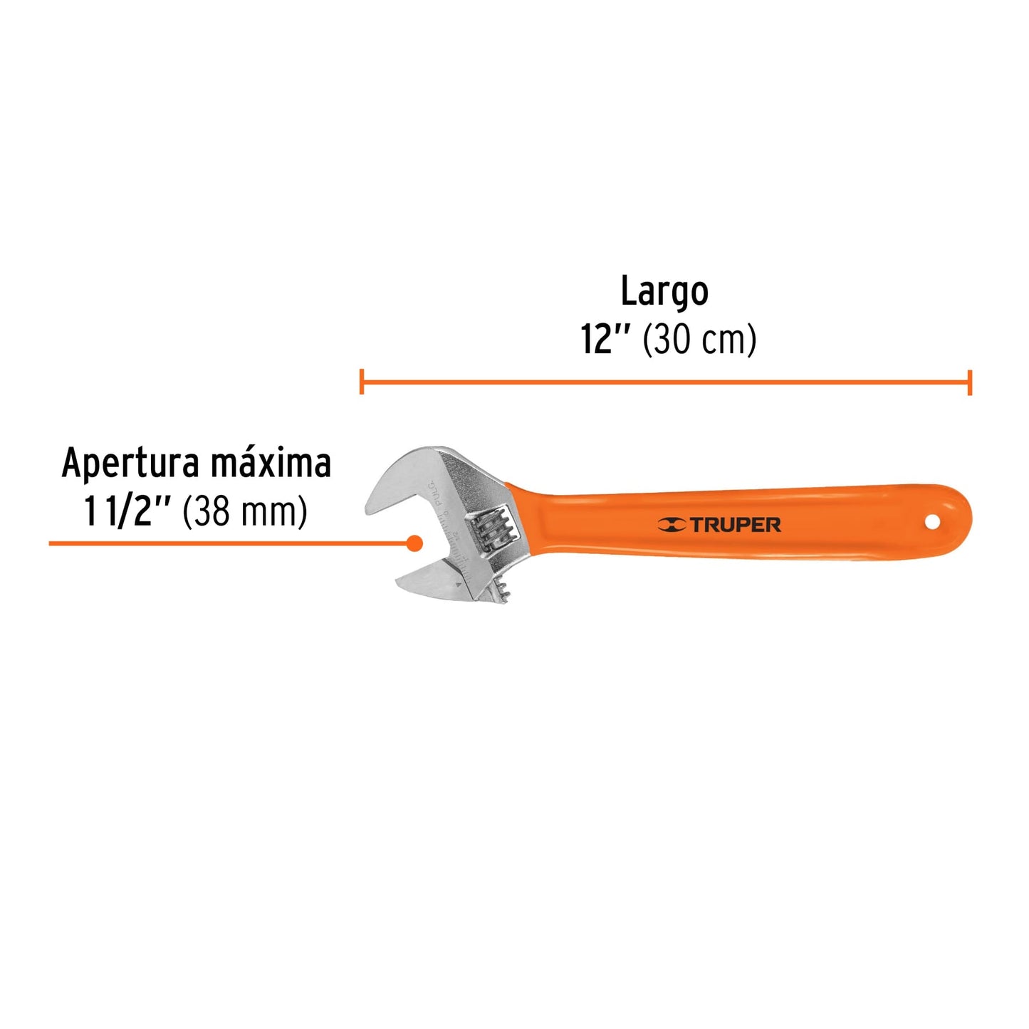 LLAVE AJUTABLE (PERICO) 12'' CROMADA MANGO DE PVC, TRUPER 15512 *