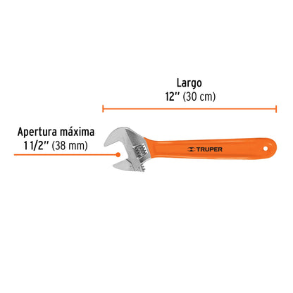 LLAVE AJUTABLE (PERICO) 12'' CROMADA MANGO DE PVC, TRUPER 15512 *