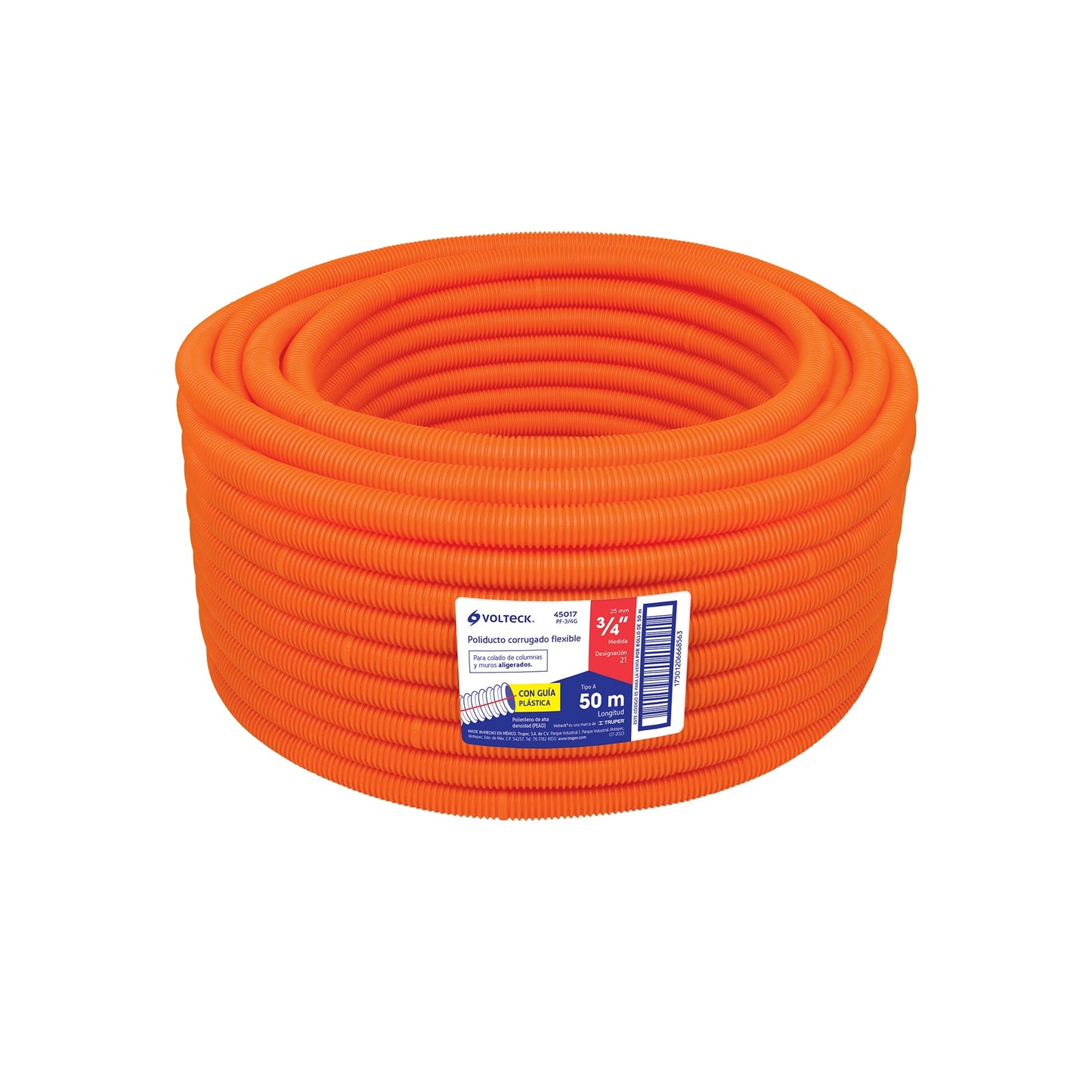 METRO DE POLIDUCTO 3/4" CORRUGADO FLEX. C/GUÍA, ROLLO 50 M 45017 *