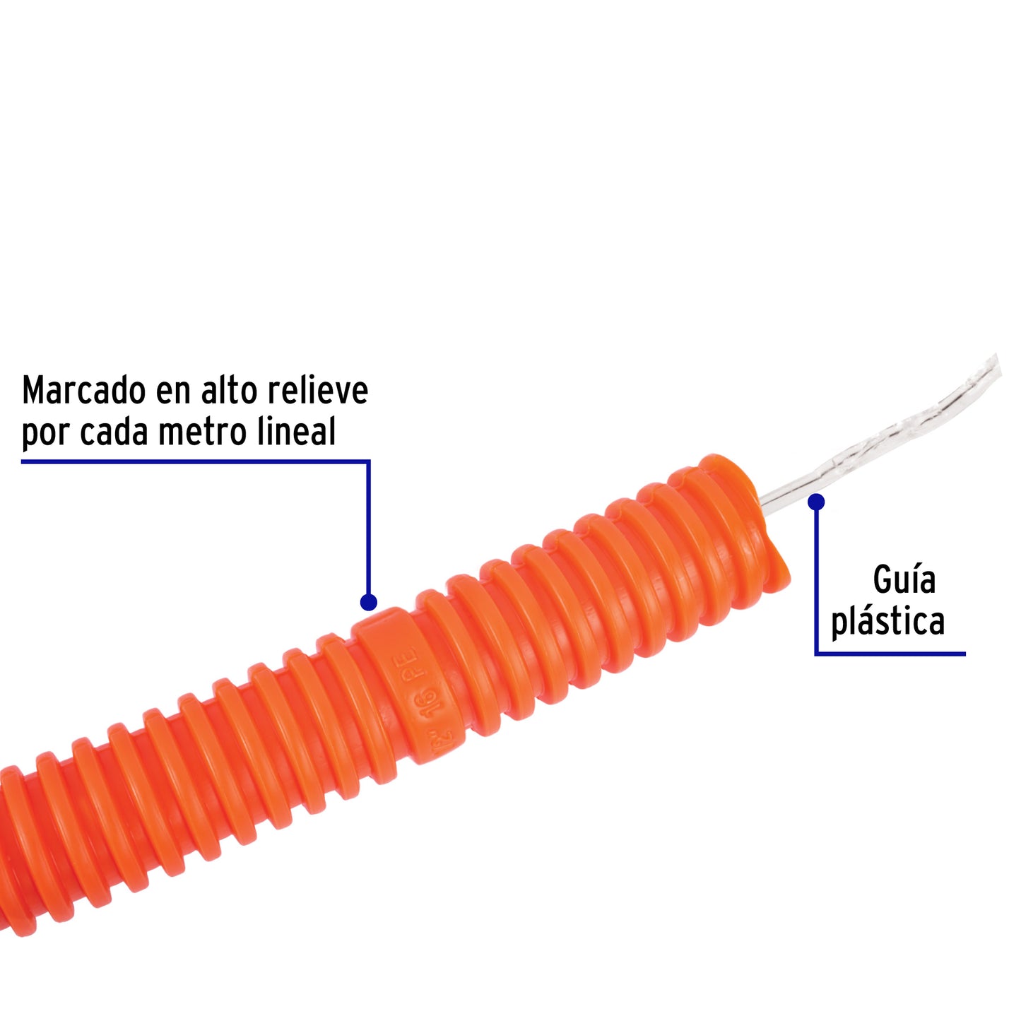 METRO DE POLIDUCTO 3/4" CORRUGADO FLEX. C/GUÍA, ROLLO 50 M 45017 *