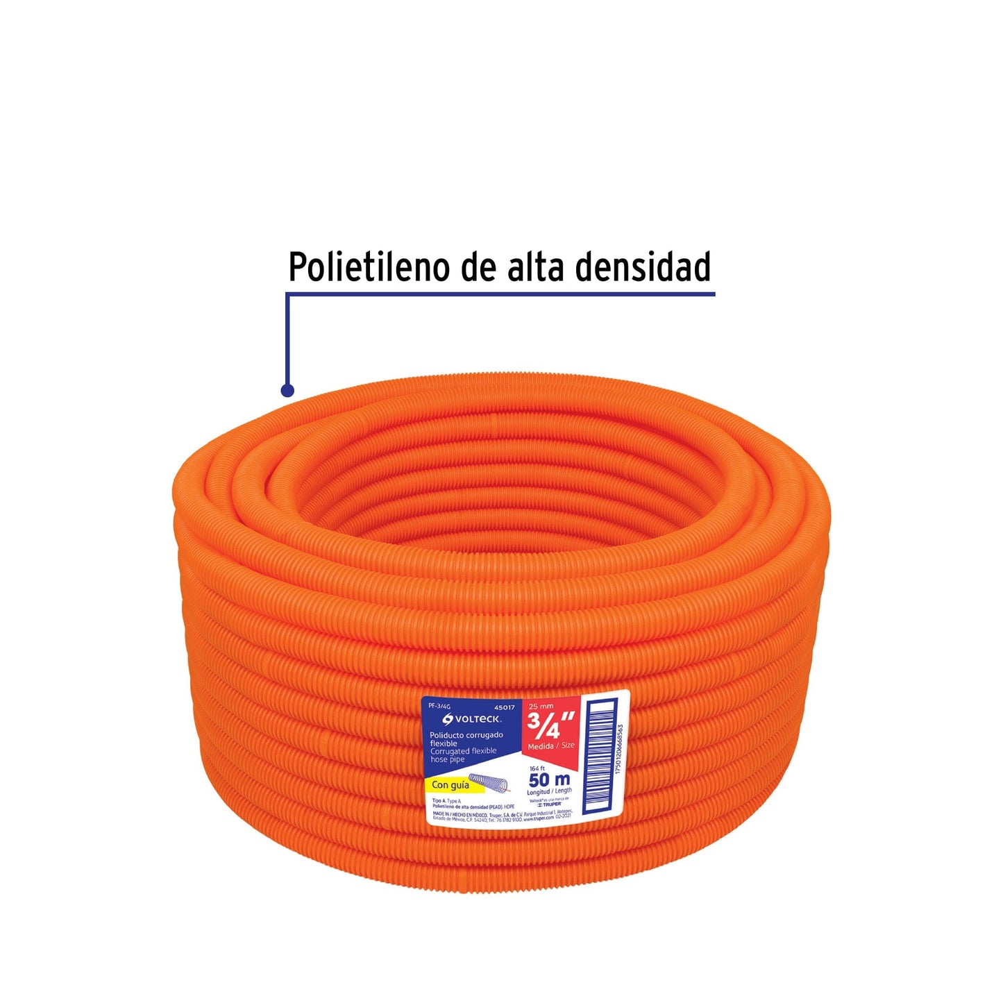 METRO DE POLIDUCTO 3/4" CORRUGADO FLEX. C/GUÍA, ROLLO 50 M 45017 *