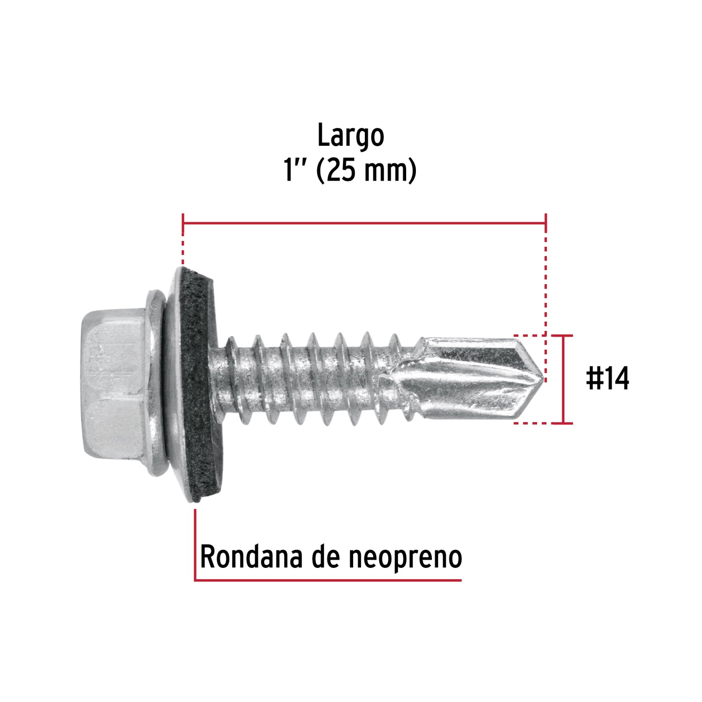 Blíster 10 pijas #14 x 1" hexagonal punta broca con rondana 40795