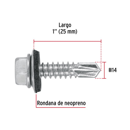 Blíster 10 pijas #14 x 1" hexagonal punta broca con rondana 40795
