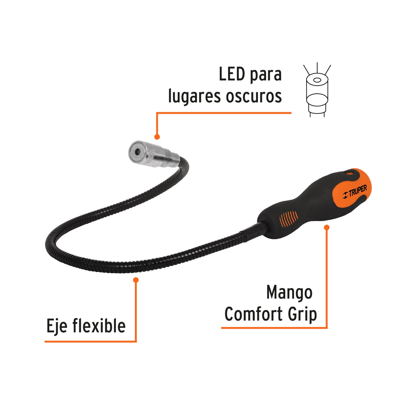 IMÀN EXTENSIBLE, FLEXIBLE DE ACERO CON LED, 3KG, TRUPER  15326 P