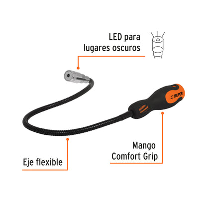 IMÀN EXTENSIBLE, FLEXIBLE DE ACERO CON LED, 3KG, TRUPER  15326 P