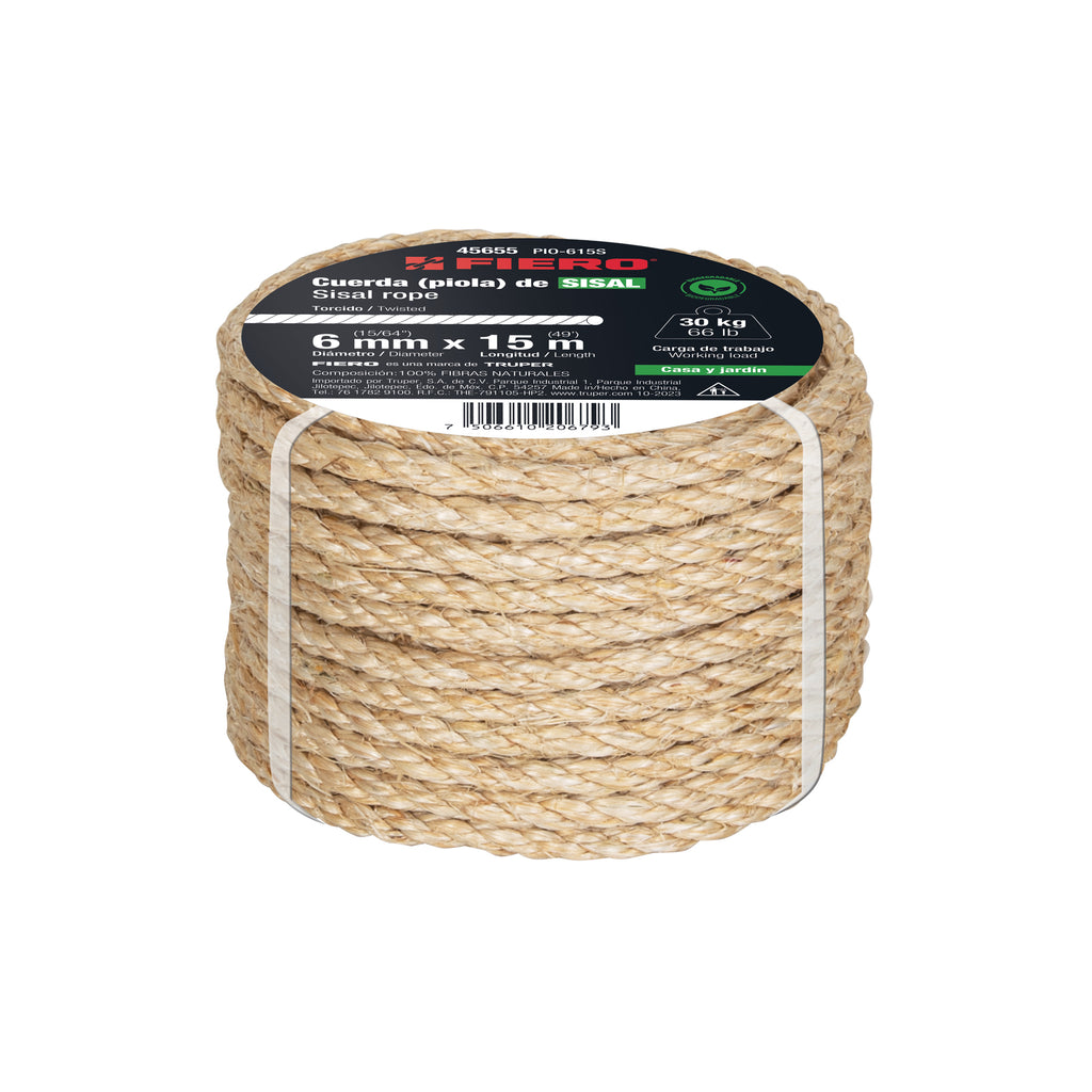 PIOLA SISAL 6 MM X 15 M NATURAL, FIERO 45655 *