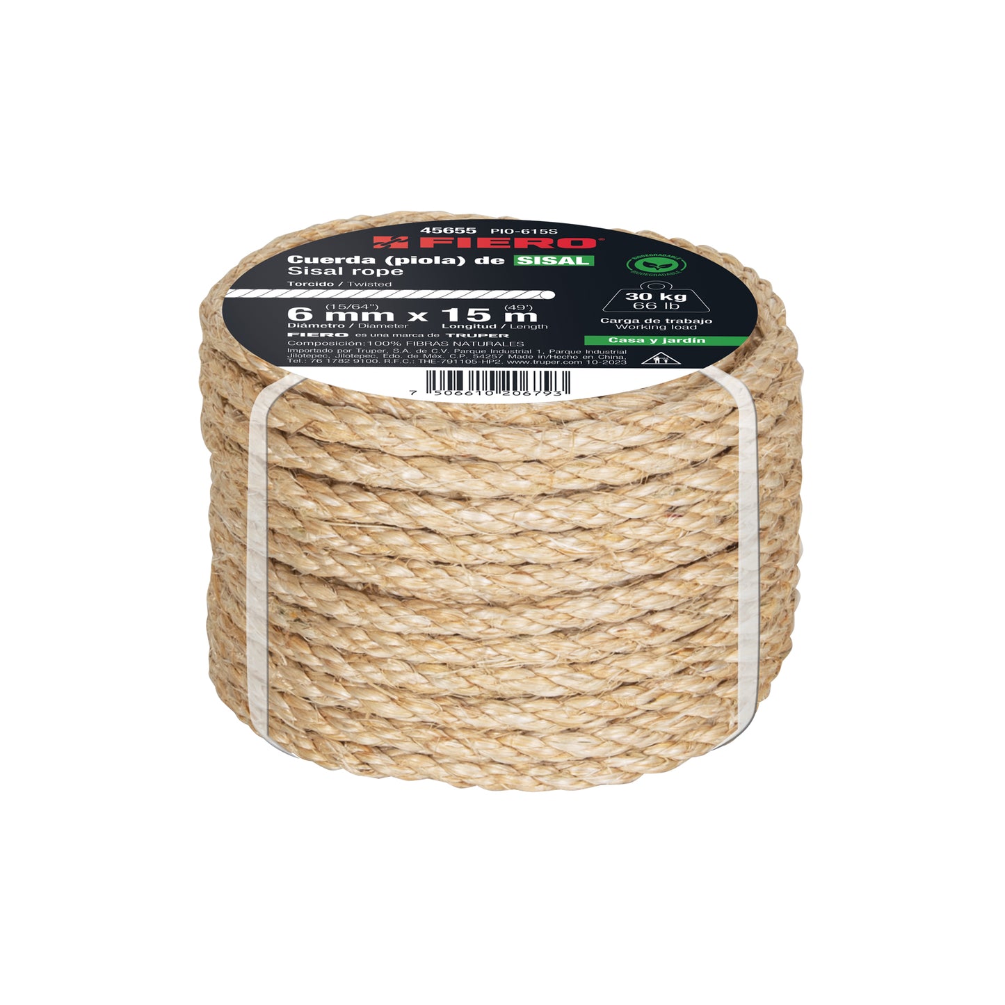 PIOLA SISAL 6 MM X 15 M NATURAL, FIERO 45655 *