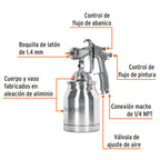 PISTOLA P/PINTAR SUCCIÒN HVLP VASO ALUMINIO, 1.4 MM, TRUPER 14084 P