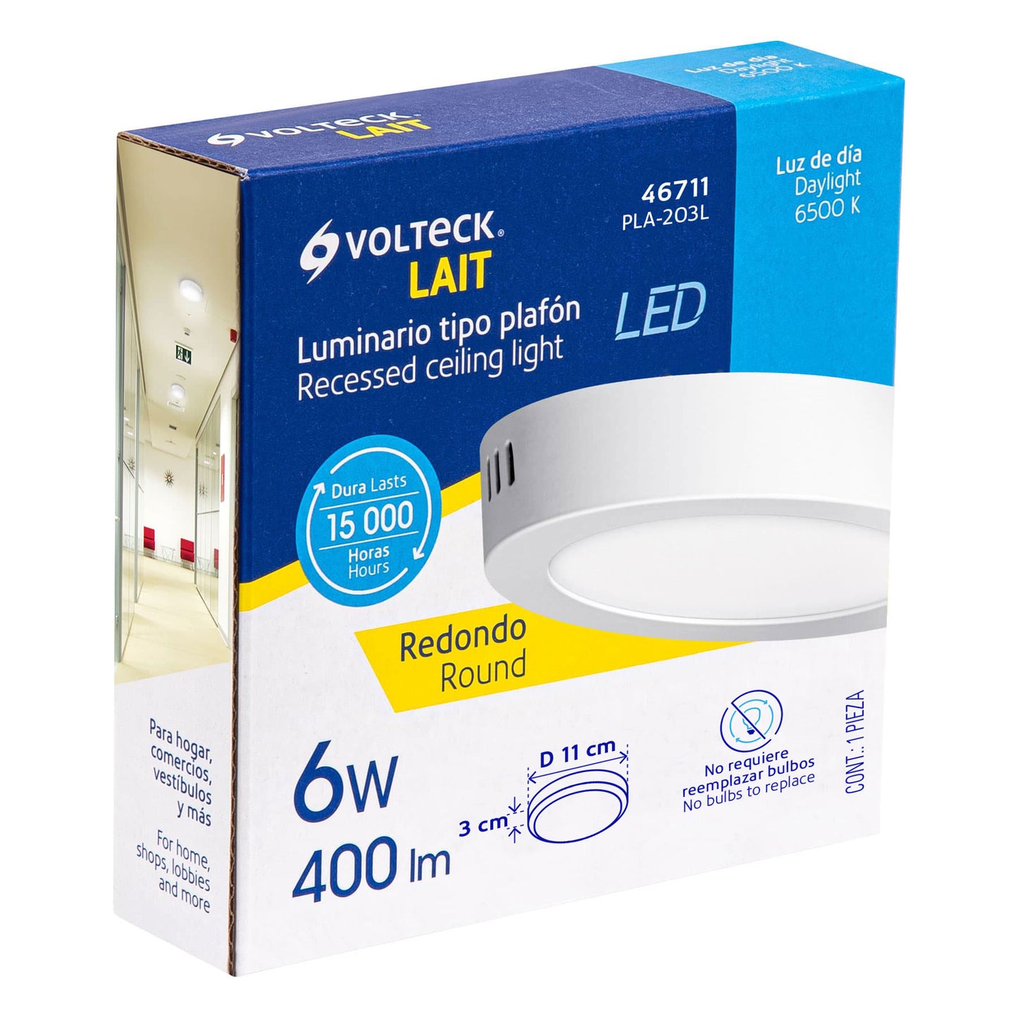 LUMINARIO LED TIPO PLAFÓN 6W, REDONDO, LUZ DE DIA, BLANCO 46711 *