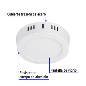 LUMINARIO LED TIPO PLAFÓN 6W, REDONDO, LUZ DE DIA, BLANCO 46711 *