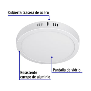 LUMINARIO LED TIPO PLAFÓN 18W, REDONDO, LUZ DE DIA BLANCO 46715 P