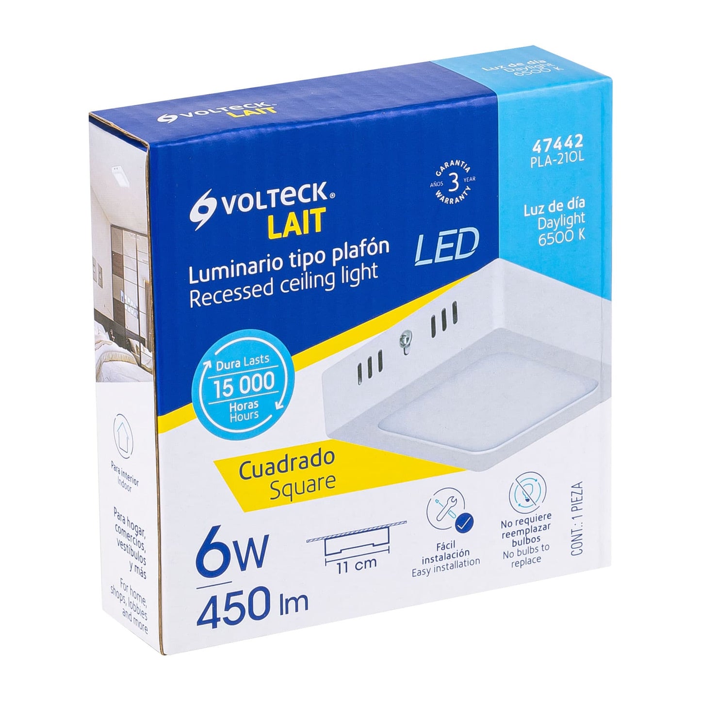 LUMINARIO LED TIPO PLAFÓN 6W, CUADRADO, LUZ DE DÍA, BLANCO 47442 N