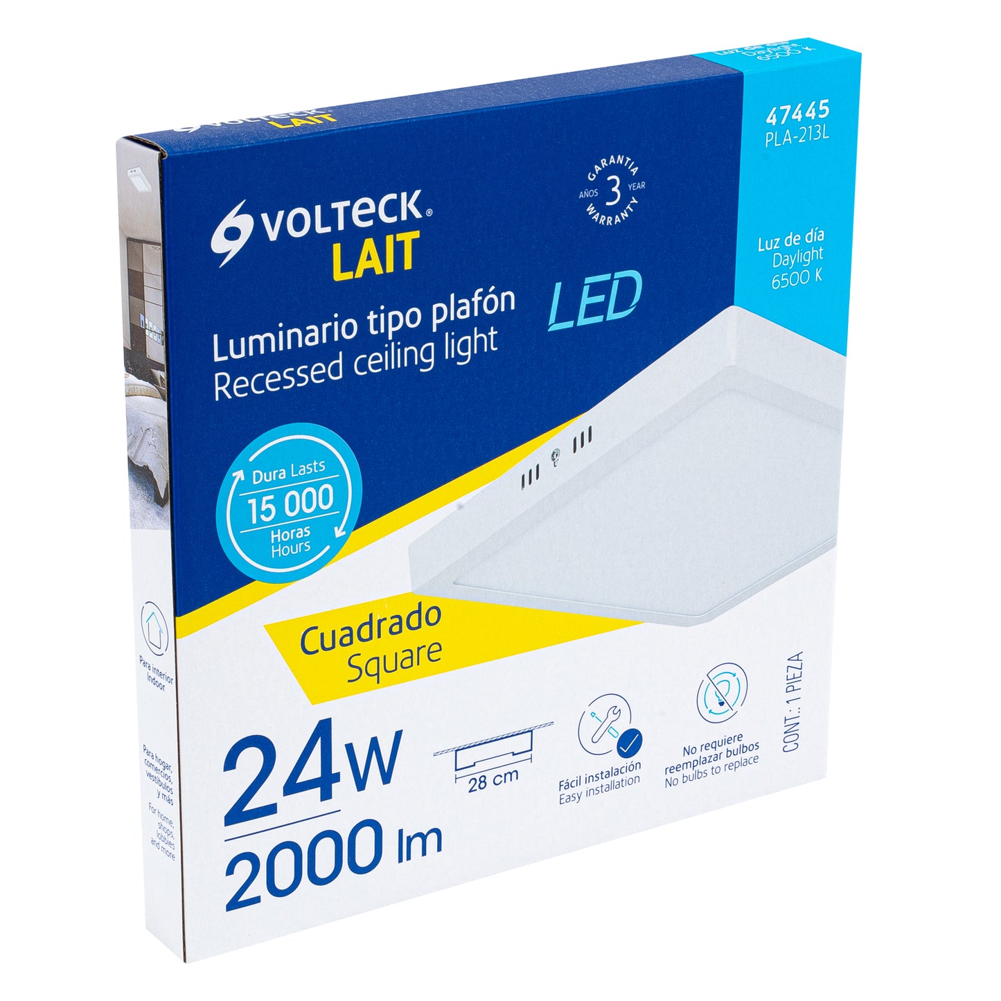 LUMINARIO LED TIPO PLAFÓN 24W, CUADRADO, LUZ DE DÍA, BLANCO 47445 *