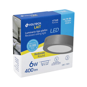 LUMINARIO LED TIPO PLAFÓN 6W, REDONDO, LUZ DE DÍA, GRIS 47346 N