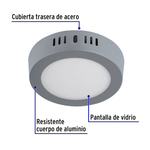LUMINARIO LED TIPO PLAFÓN 6W, REDONDO, LUZ DE DÍA, GRIS 47346 N