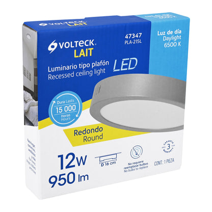 LUMINARIO LED TIPO PLAFÓN 12W, REDONDO, LUZ DE DIA, GRIS 47347 P