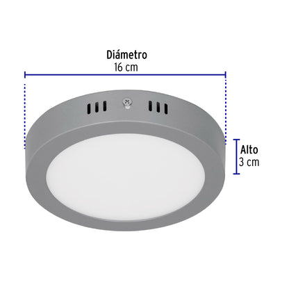 LUMINARIO LED TIPO PLAFÓN 12W, REDONDO, LUZ DE DIA, GRIS 47347 P