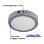 LUMINARIO LED TIPO PLAFÓN 12W, REDONDO, LUZ DE DIA, GRIS 47347 P