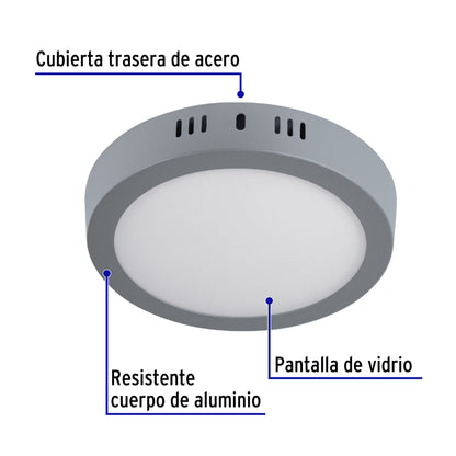 LUMINARIO LED TIPO PLAFÓN 12W, REDONDO, LUZ DE DIA, GRIS 47347 P