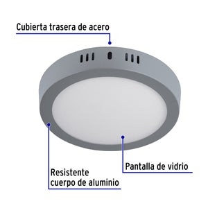 LUMINARIO LED TIPO PLAFÓN 12W, REDONDO, LUZ DE DIA, GRIS 47347 P