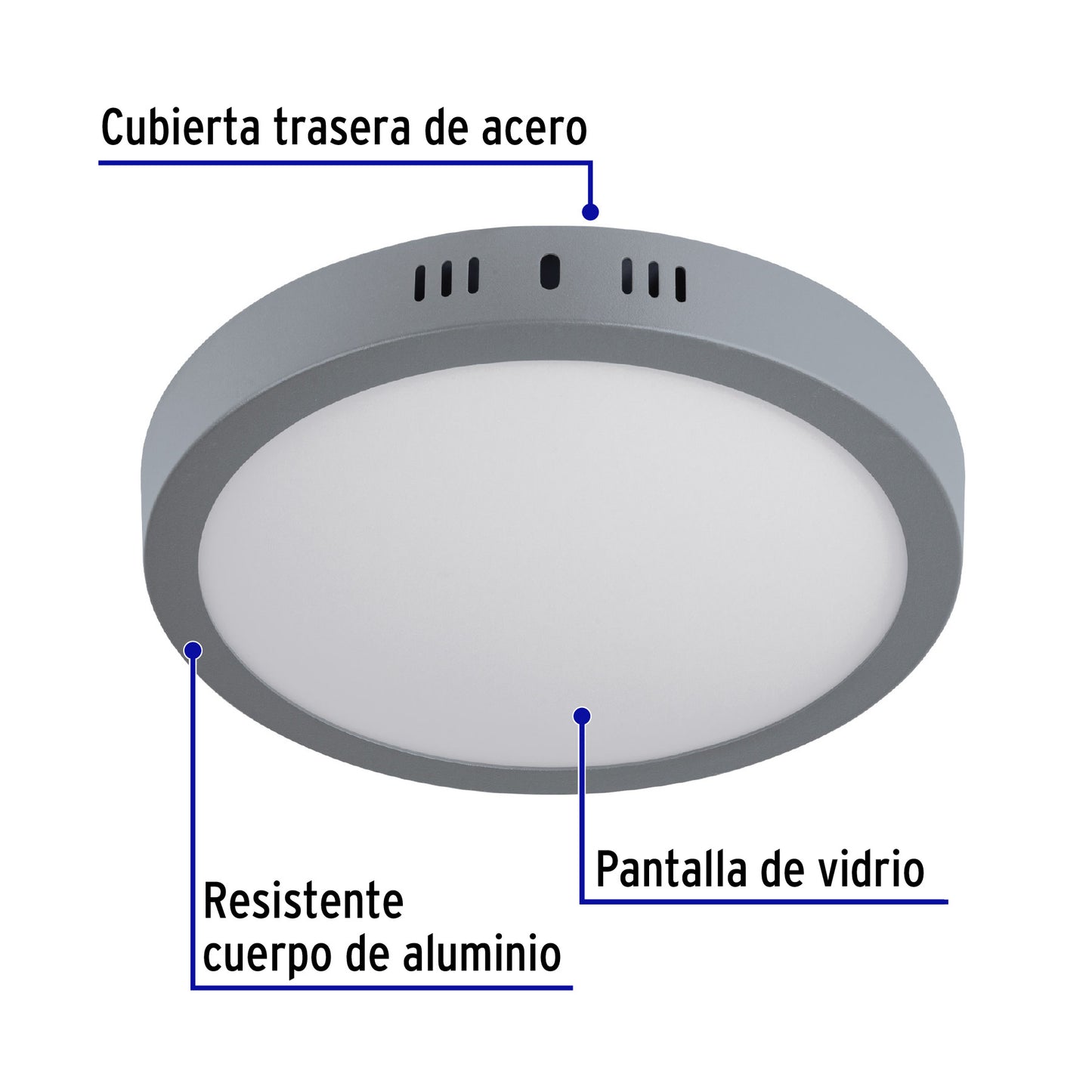 LUMINARIO LED TIPO PLAFÓN 18W, REDONDO, LUZ DE DÍA, GRIS 47348 *
