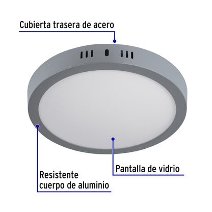 LUMINARIO LED TIPO PLAFÓN 18W, REDONDO, LUZ DE DÍA, GRIS 47348 *