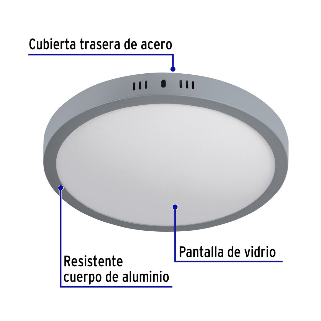 LUMINARIO LED TIPO PLAFÓN 24W, REDONDO, LUZ DE DÌA GRIS 47349 *
