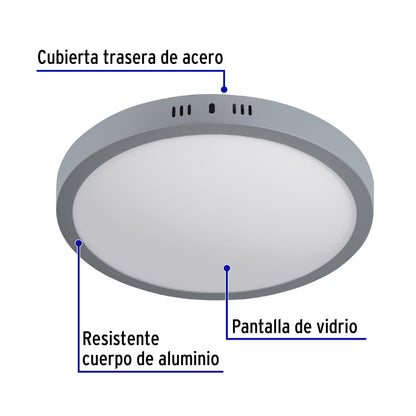 LUMINARIO LED TIPO PLAFÓN 24W, REDONDO, LUZ DE DÌA GRIS 47349 *