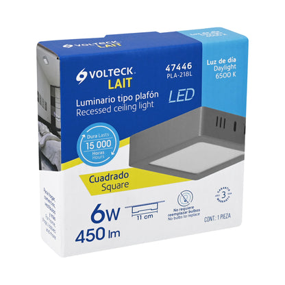 LUMINARIO LED TIPO PLAFÓN 6W, CUADRADO, LUZ DE DÍA, GRIS 47446