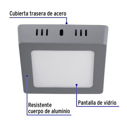 LUMINARIO LED TIPO PLAFÓN 6W, CUADRADO, LUZ DE DÍA, GRIS 47446