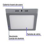 LUMINARIO LED TIPO PLAFÒN 12W, CUADRADO, LUZ, DE DÌA, GRIS 47447 P