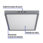 LUMINARIO LED TIPO PLAFÓN 24 W, CUADRADO, LUZ DE DÌA, GRIS 47449 *