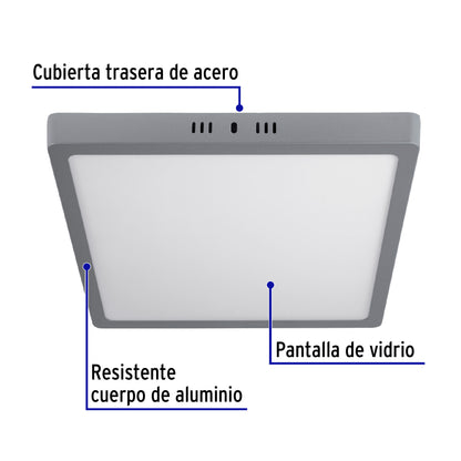 LUMINARIO LED TIPO PLAFÓN 24 W, CUADRADO, LUZ DE DÌA, GRIS 47449 *