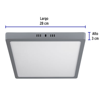 LUMINARIO LED TIPO PLAFÓN 24 W, CUADRADO, LUZ DE DÌA, GRIS 47449 *