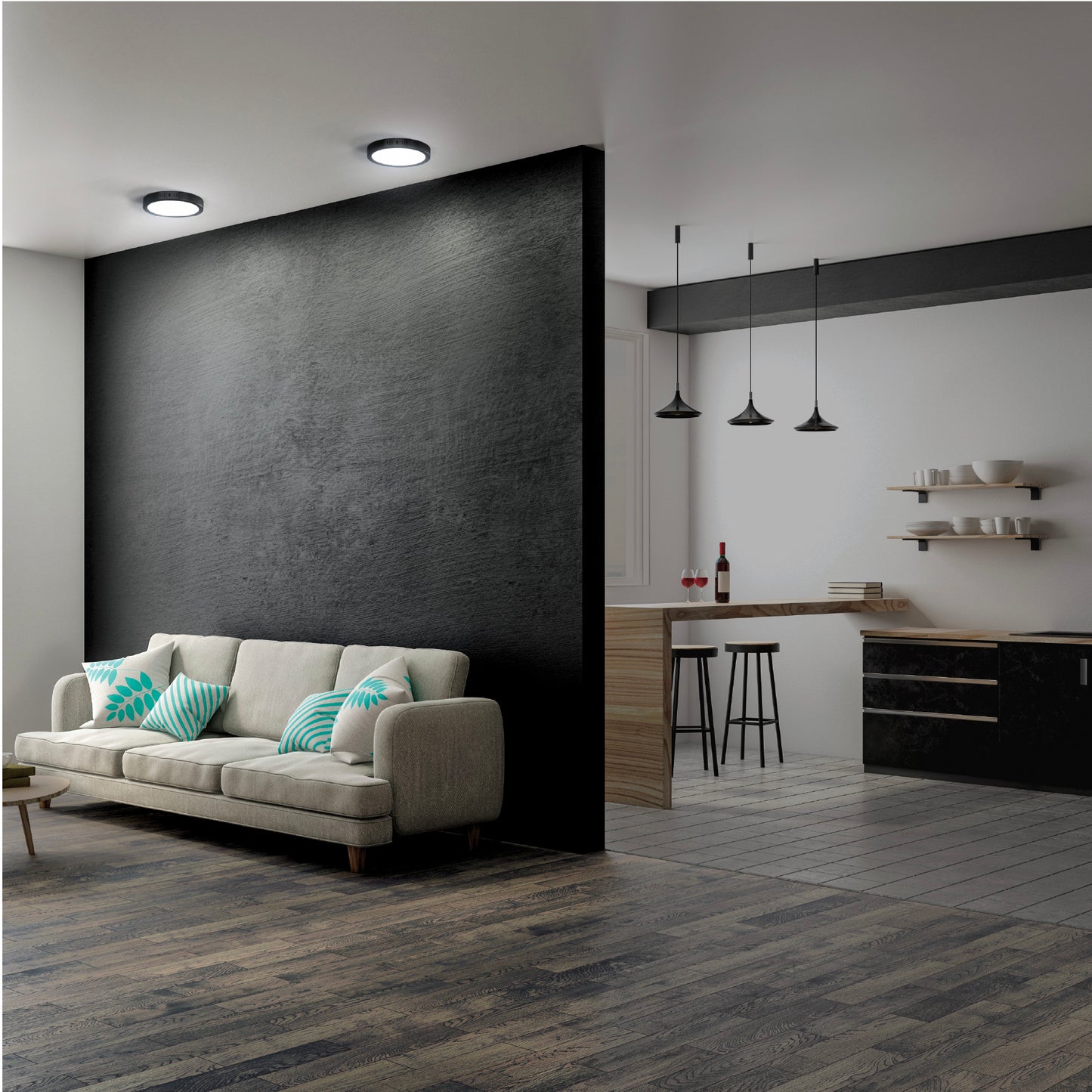 LUMINARIO LED TIPO PLAFÓN 6W, REDONDO, LUZ DE DÍA, NEGRO 47395 *