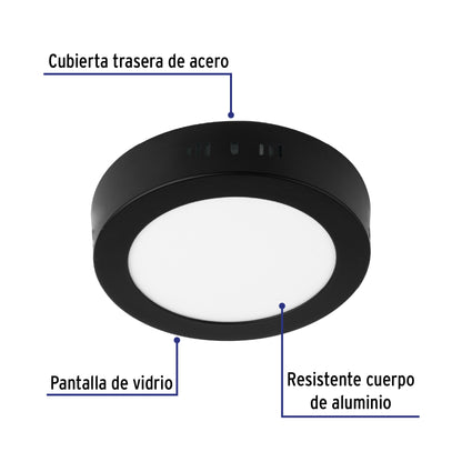 LUMINARIO LED TIPO PLAFÓN 6W, REDONDO, LUZ DE DÍA, NEGRO 47395 *