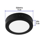 LUMINARIO LED TIPO PLAFÓN 6W, REDONDO, LUZ DE DÍA, NEGRO 47395 *