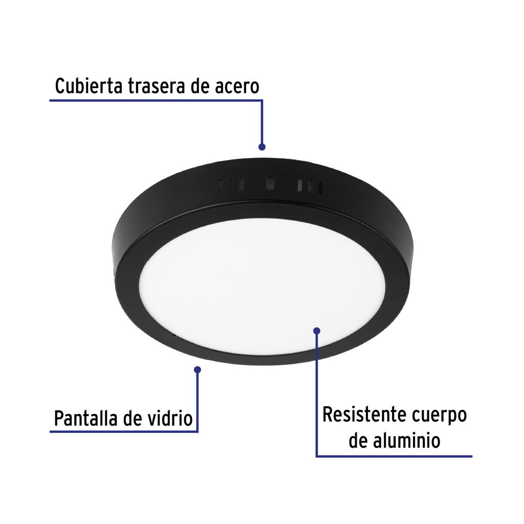 LUMINARIO LED TIPO PLAFÓN 12 W, REDONDO, LUZ DE DÍA, NEGRO 47396 *