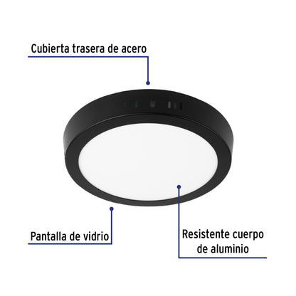 LUMINARIO LED TIPO PLAFÓN 12 W, REDONDO, LUZ DE DÍA, NEGRO 47396 *