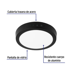 LUMINARIO LED TIPO PLAFÓN 12 W, REDONDO, LUZ DE DÍA, NEGRO 47396 P