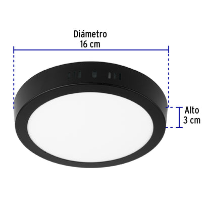 LUMINARIO LED TIPO PLAFÓN 12 W, REDONDO, LUZ DE DÍA, NEGRO 47396 *