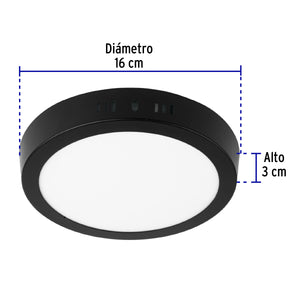 LUMINARIO LED TIPO PLAFÓN 12 W, REDONDO, LUZ DE DÍA, NEGRO 47396 P