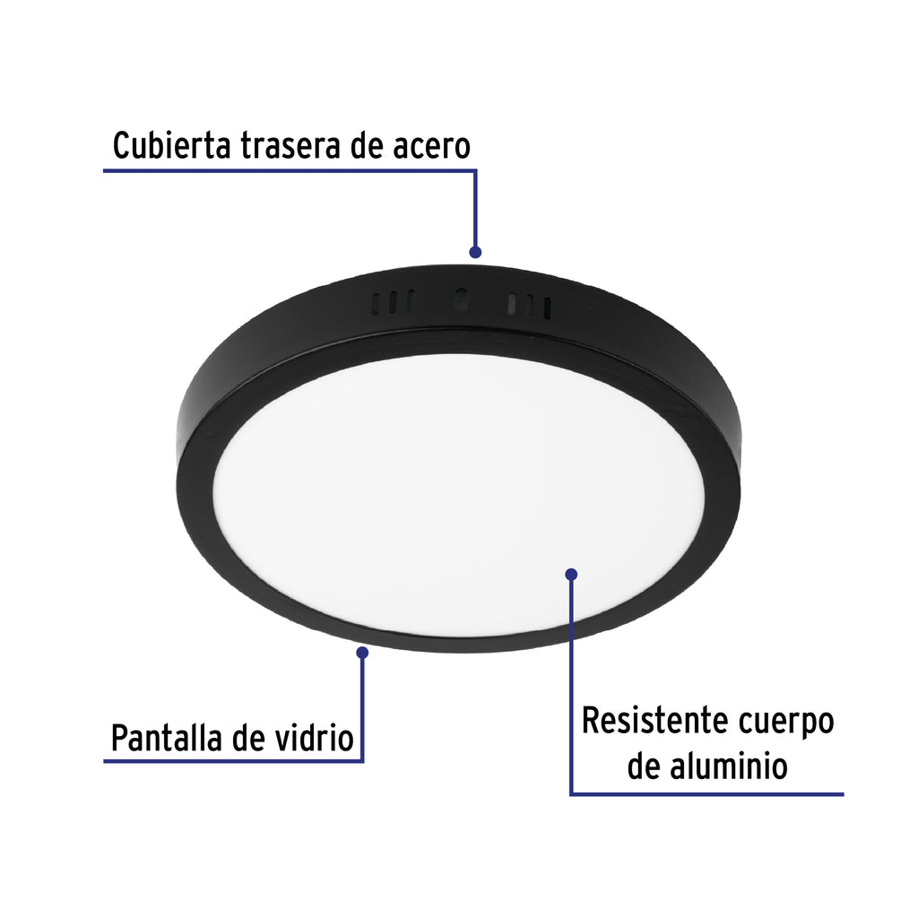 LUMINARIO LED TIPO PLAFÓN 18W, REDONDO, LUZ DE DÍA, NEGRO 47397 *