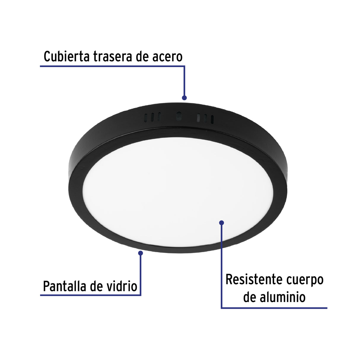LUMINARIO LED TIPO PLAFÓN 18W, REDONDO, LUZ DE DÍA, NEGRO 47397 *